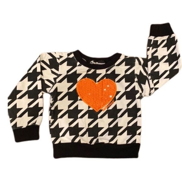 Dollhouse Sweatshirt Black Geometric Pattern Orange Sequin Heart Top 2T - Picture 1 of 8